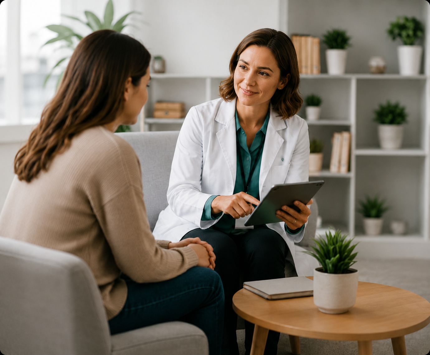 Behavioral health clinician speaking with a patient