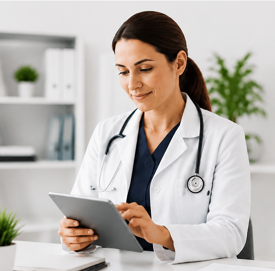 Clinician using a tablet
